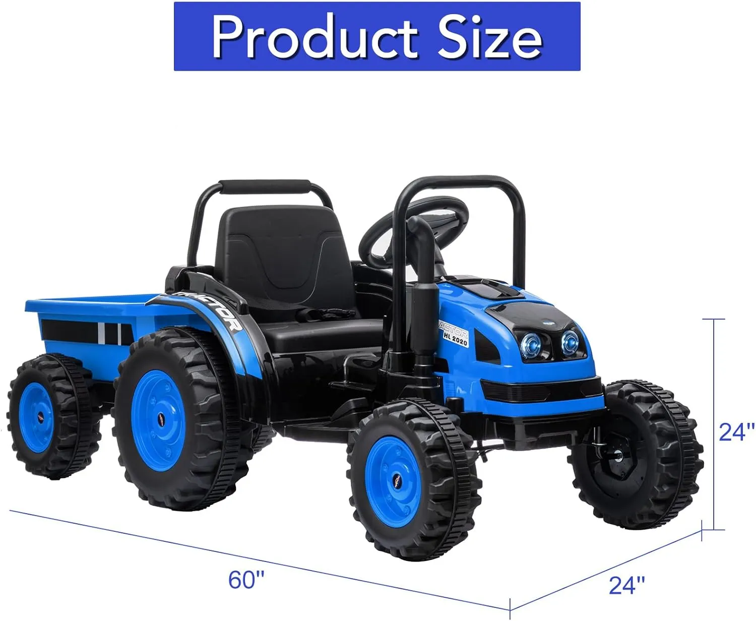 12V Electric Ride-On Tractor for Kids with Trailer, Remote Control, Music LED Light, Rear Wheel Suspension, Battery Powered Toy Vehicle Car, 3 Speeds, Safety Belt, Christmas Gift for Boys Girls, Blue