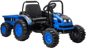 12V Electric Ride-On Tractor for Kids with Trailer, Remote Control, Music LED Light, Rear Wheel Suspension, Battery Powered Toy Vehicle Car, 3 Speeds, Safety Belt, Christmas Gift for Boys Girls, Blue