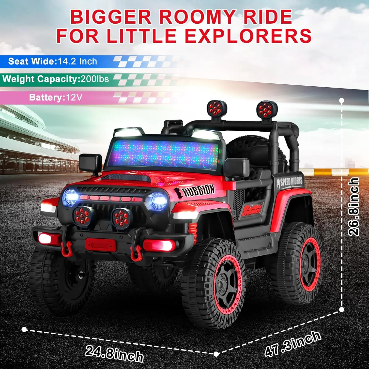 12V Electric Ride-On Truck for Kids: Ride on Jeep with Parental Remote Control,Openable Doors, Music & MP3 Connectivity - Safe & Durable Electric VehicleToy for Girls Boys(Red)