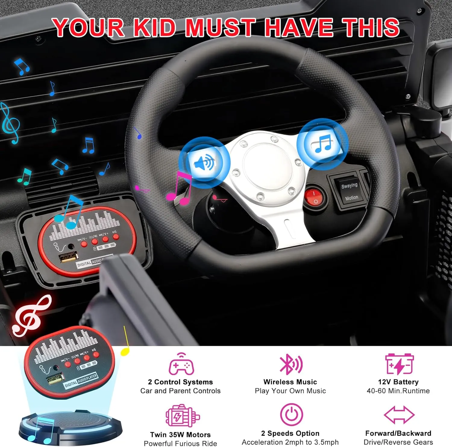 12V Electric Ride-On Truck for Kids: Ride on Jeep with Parental Remote Control,Openable Doors, Music & MP3 Connectivity - Safe & Durable Electric VehicleToy for Girls Boys(Red)