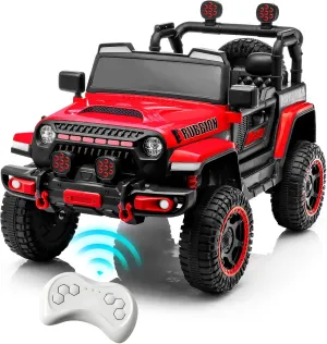 12V Electric Ride-On Truck for Kids: Ride on Jeep with Parental Remote Control,Openable Doors, Music & MP3 Connectivity - Safe & Durable Electric VehicleToy for Girls Boys(Red)