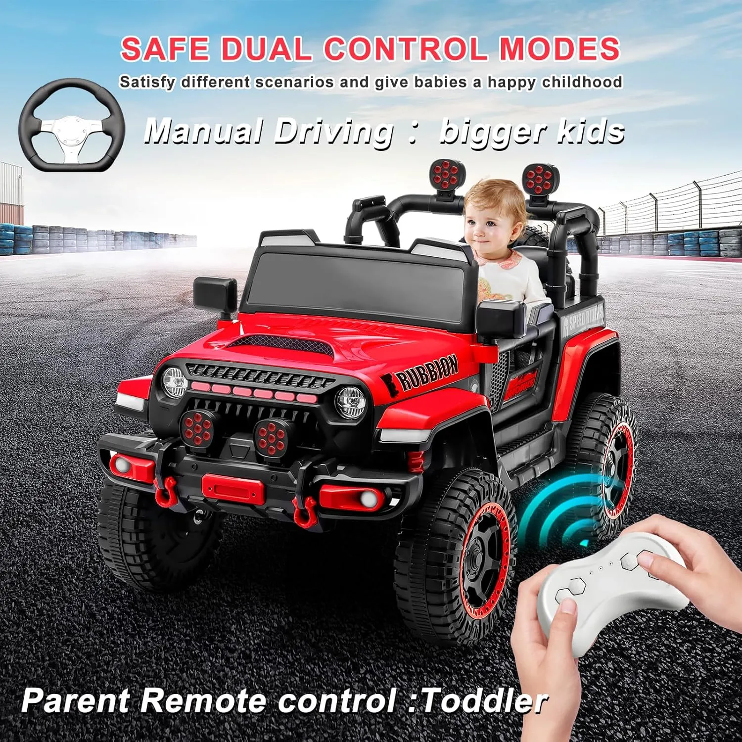 12V Electric Ride-On Truck for Kids: Ride on Jeep with Parental Remote Control,Openable Doors, Music & MP3 Connectivity - Safe & Durable Electric VehicleToy for Girls Boys(Red)