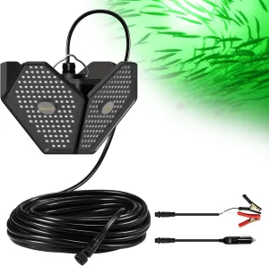 12V Foldable Underwater Fishing Light with 50FT Cable, 400W 40000LM Brightness Green LED Submersible Light Attractants for Docks/Boats/Kayaks, IP69K Rated for Fresh & Salt Water