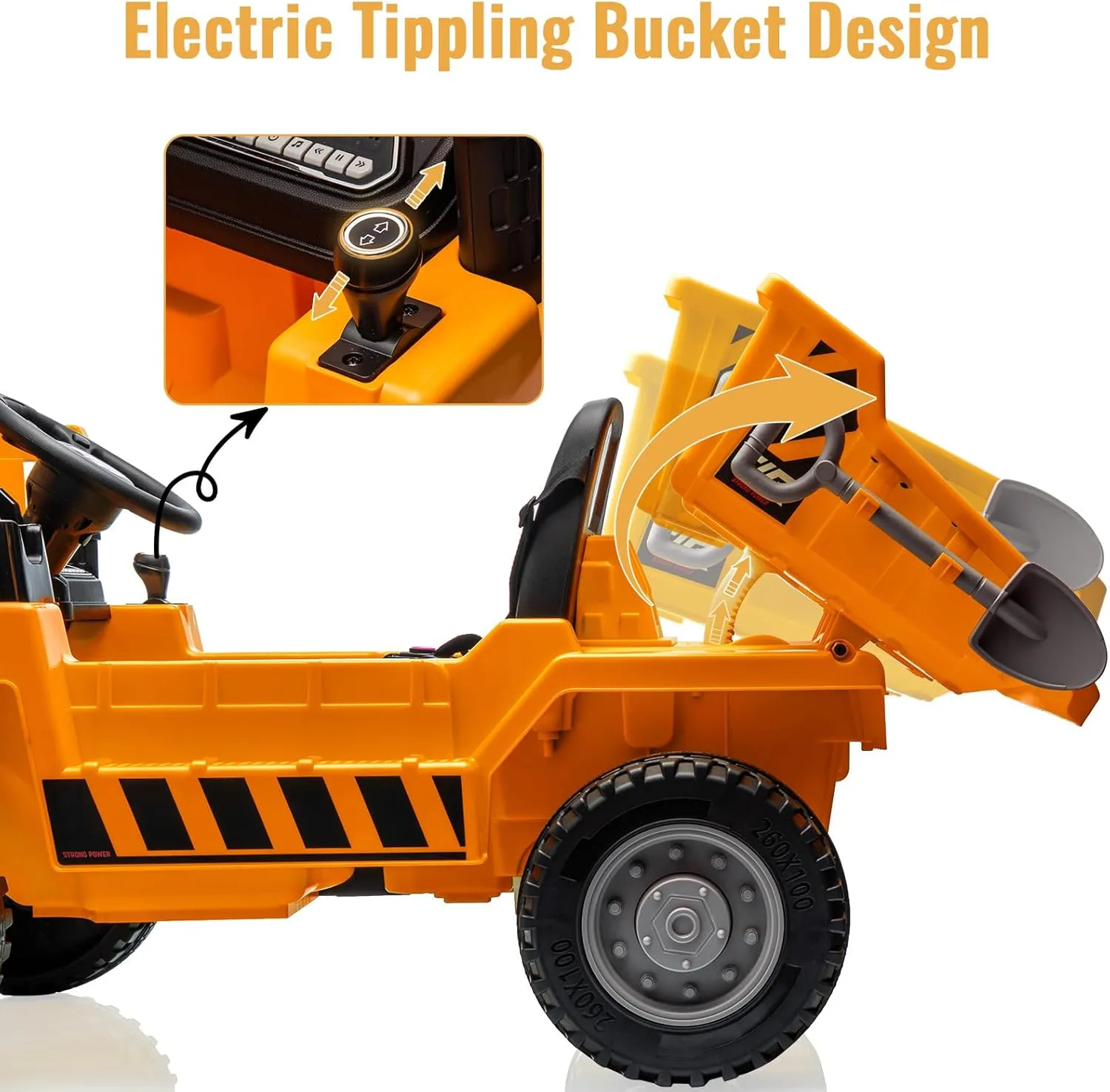 12V for Kids Rde On Car, Ride On Dump Truck, 4 Wheeler Toy, Ride On Toys for Kids, Electric Cars for Kids with Dump Bed, Shovel, Ride On Construction Vehicle with Music Player
