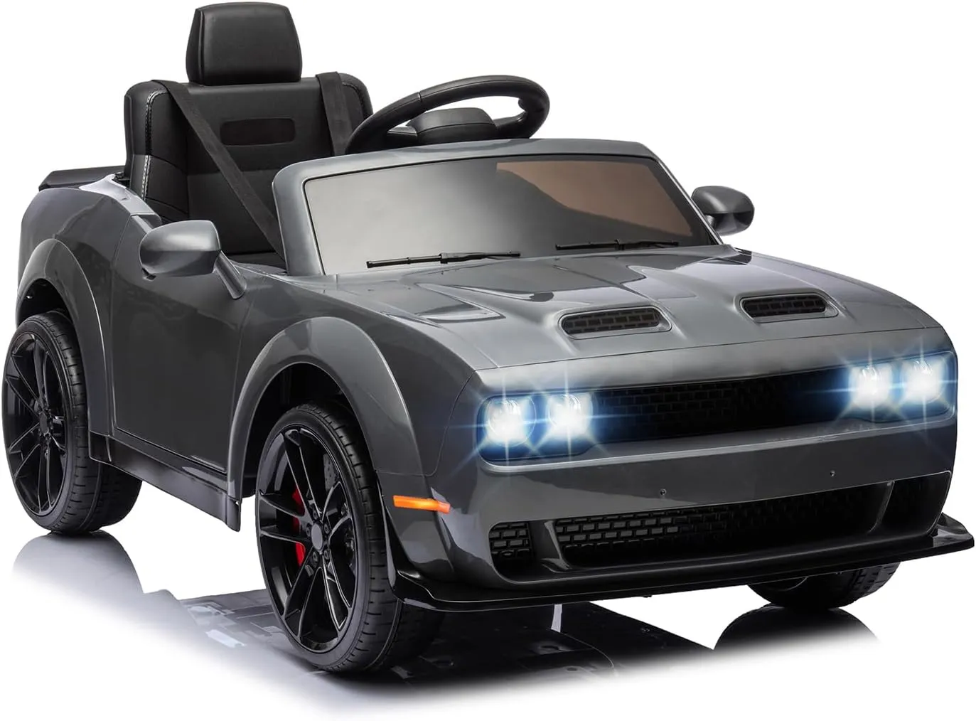 12V Kids Car, Licensed Dodge Challenger Electric Car for Kids, Battery-Powered Toy Car with Remote Control, LED Headlights, Music, Suspension, Double Doors, Safety Belt, Ride On Car for Boys & Girls