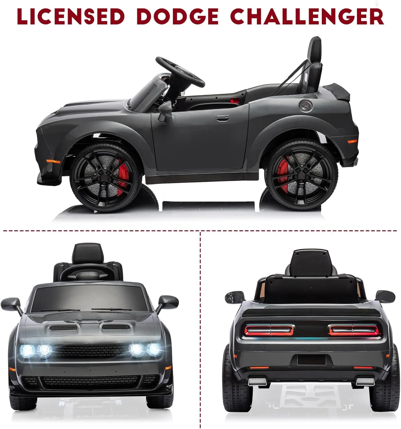 12V Kids Car, Licensed Dodge Challenger Electric Car for Kids, Battery-Powered Toy Car with Remote Control, LED Headlights, Music, Suspension, Double Doors, Safety Belt, Ride On Car for Boys & Girls