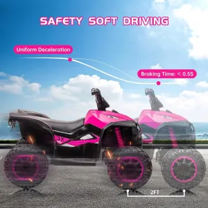 12V Kids Ride On ATV,Battery Powered Electric Four Wheeler with Music, Led Lights, High/Low Speed Modes, USB Port, Treaded Tires, Remote Control, and 3 Speeds for Boys and Girls(Pink)