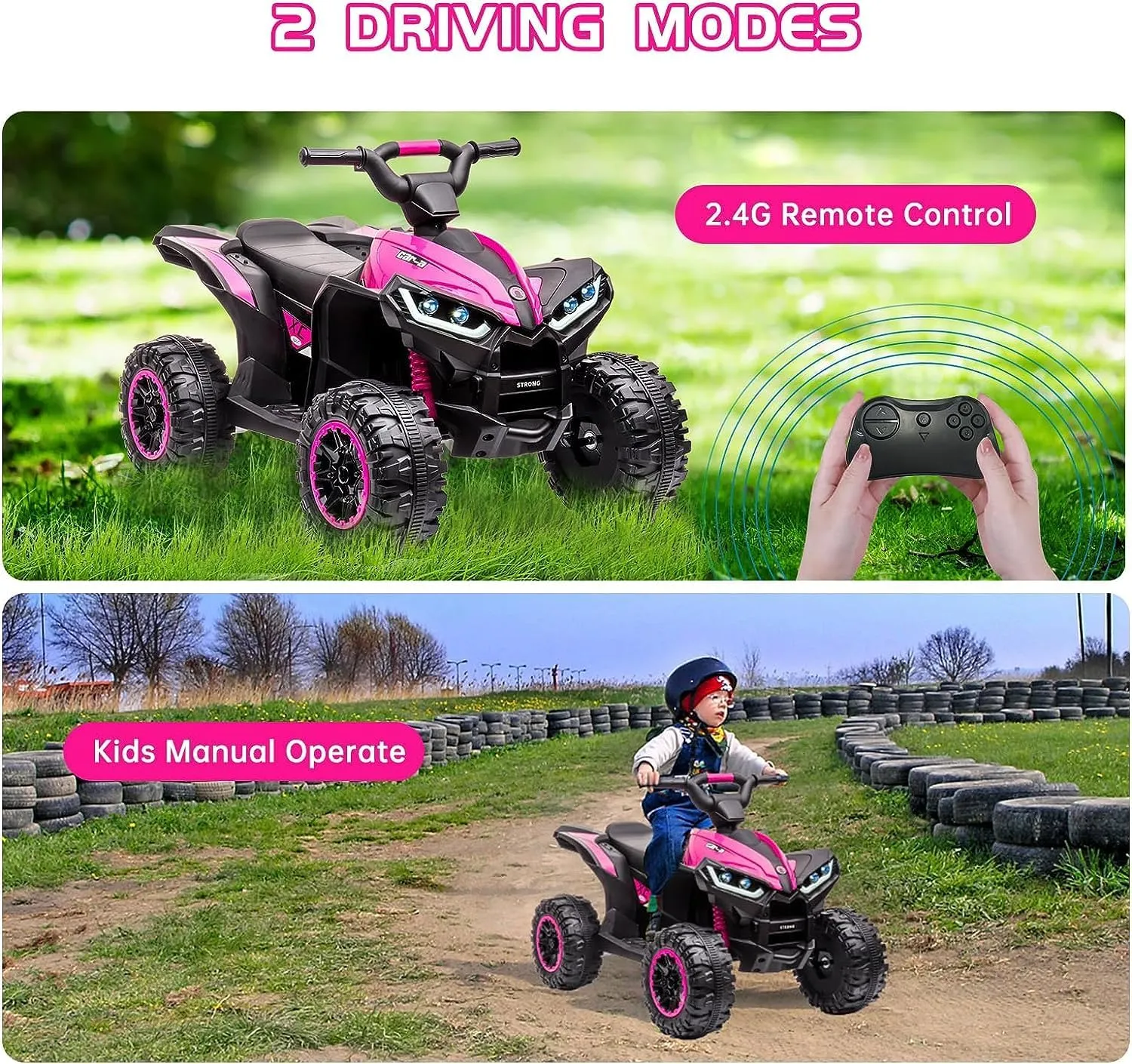 12V Kids Ride On ATV,Battery Powered Electric Four Wheeler with Music, Led Lights, High/Low Speed Modes, USB Port, Treaded Tires, Remote Control, and 3 Speeds for Boys and Girls(Pink)