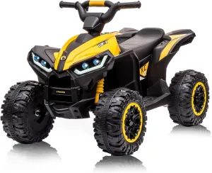 12V Kids Ride On ATV,Battery Powered Electric Four Wheeler with Music, Led Lights, High/Low Speed Modes, USB Port, Treaded Tires, Remote Control, and 3 Speeds for Boys and Girls(Yellow)