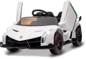 12V Kids Ride On Car, Hetoy Licensed Lamborghini Venono Electric Car w/Parent Remote Control, Scissor Door, 3 Speeds, LED Headlights, Rocking & Music, Battery Powered Ride on Toy for Boys Girls, White