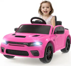 12V Kids Ride on Car Licensed Dodge Charger Electric Car for Kids with Remote Control, 3 Speed Kids Electric Vehicles with Suspension System, LED Light, MP3 & Bluetooth, Pink