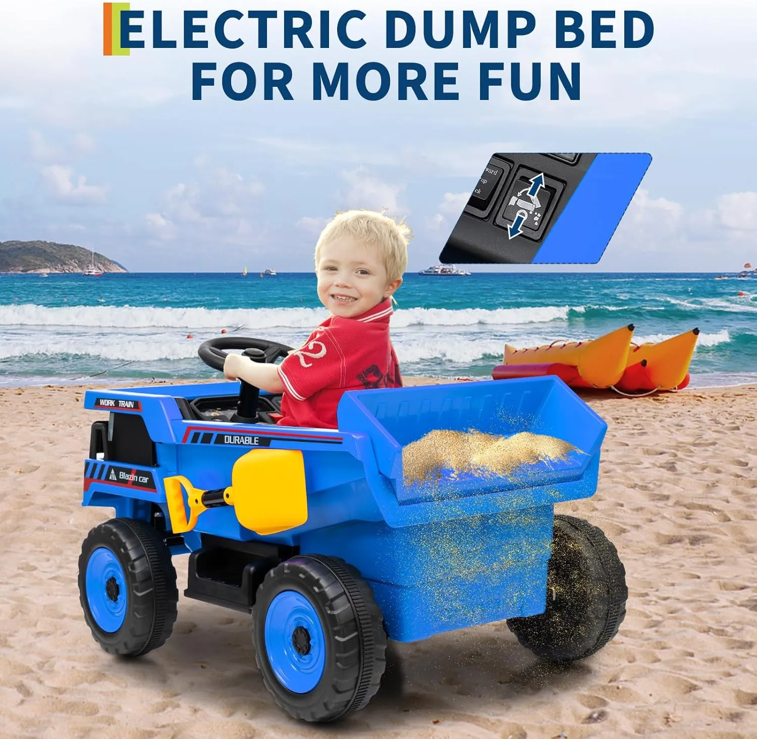 12V Kids Ride On Dump Truck with Remote Control Electric Car Toy for Toddlers Ride On Construction Vehicles with Electric Dump Bed, Shovel, LED Lights, Music, Blue