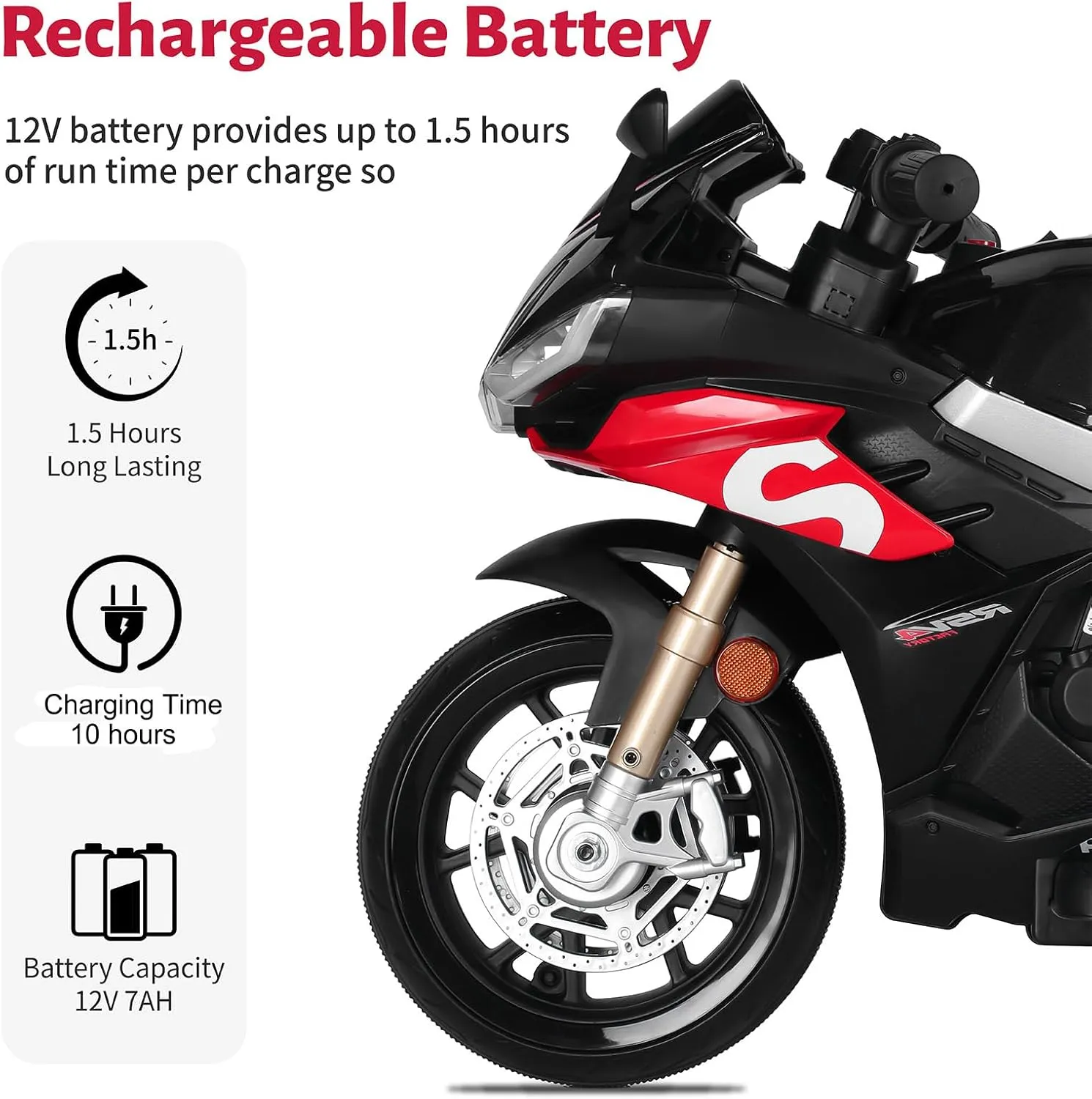 12v Kids Ride on Motorcycle, Electric Kids Moped, Battery Powered Motorcycle for 3 Years Old, Black