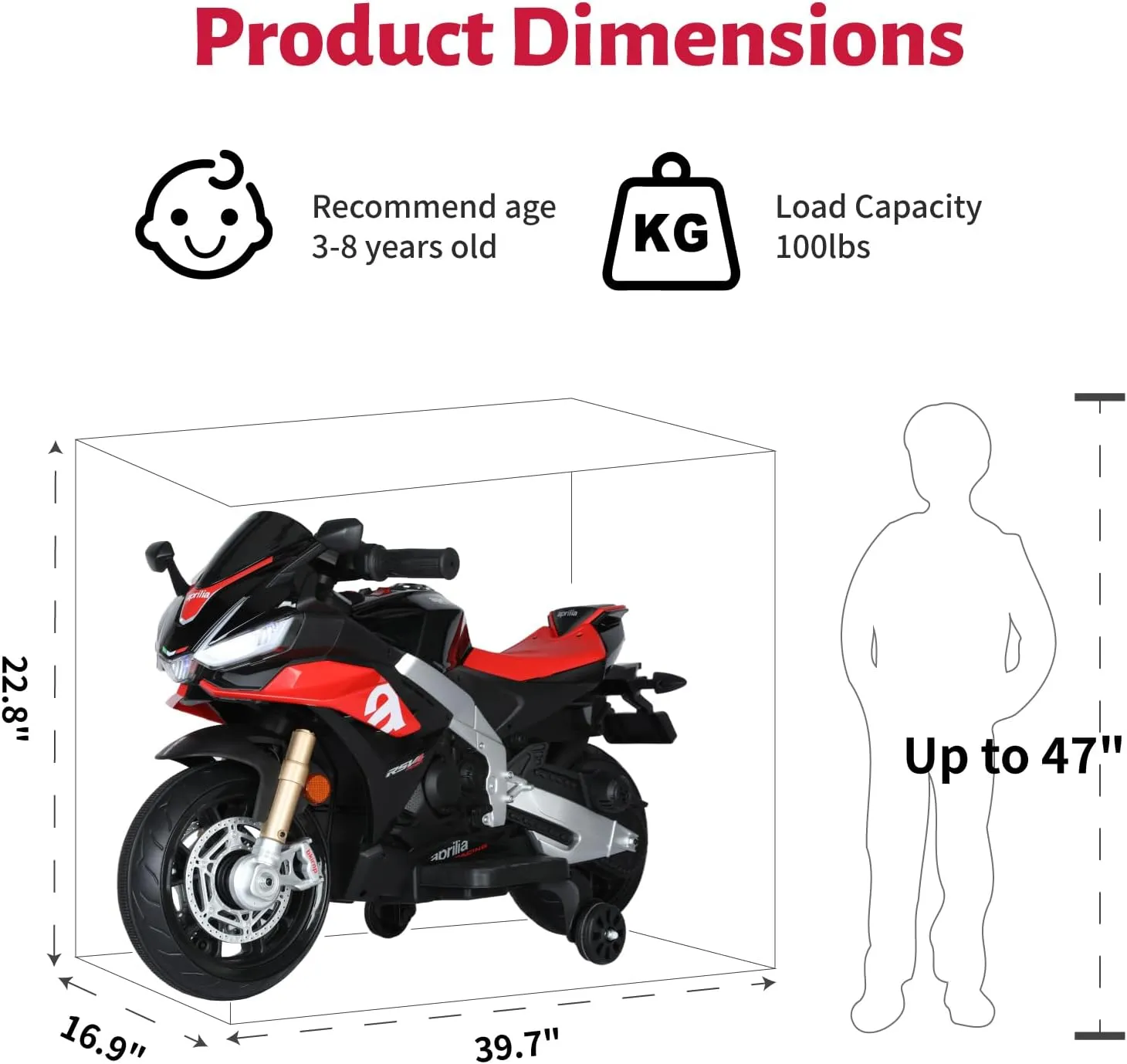 12v Kids Ride on Motorcycle, Electric Kids Moped, Battery Powered Motorcycle for 3 Years Old, Black