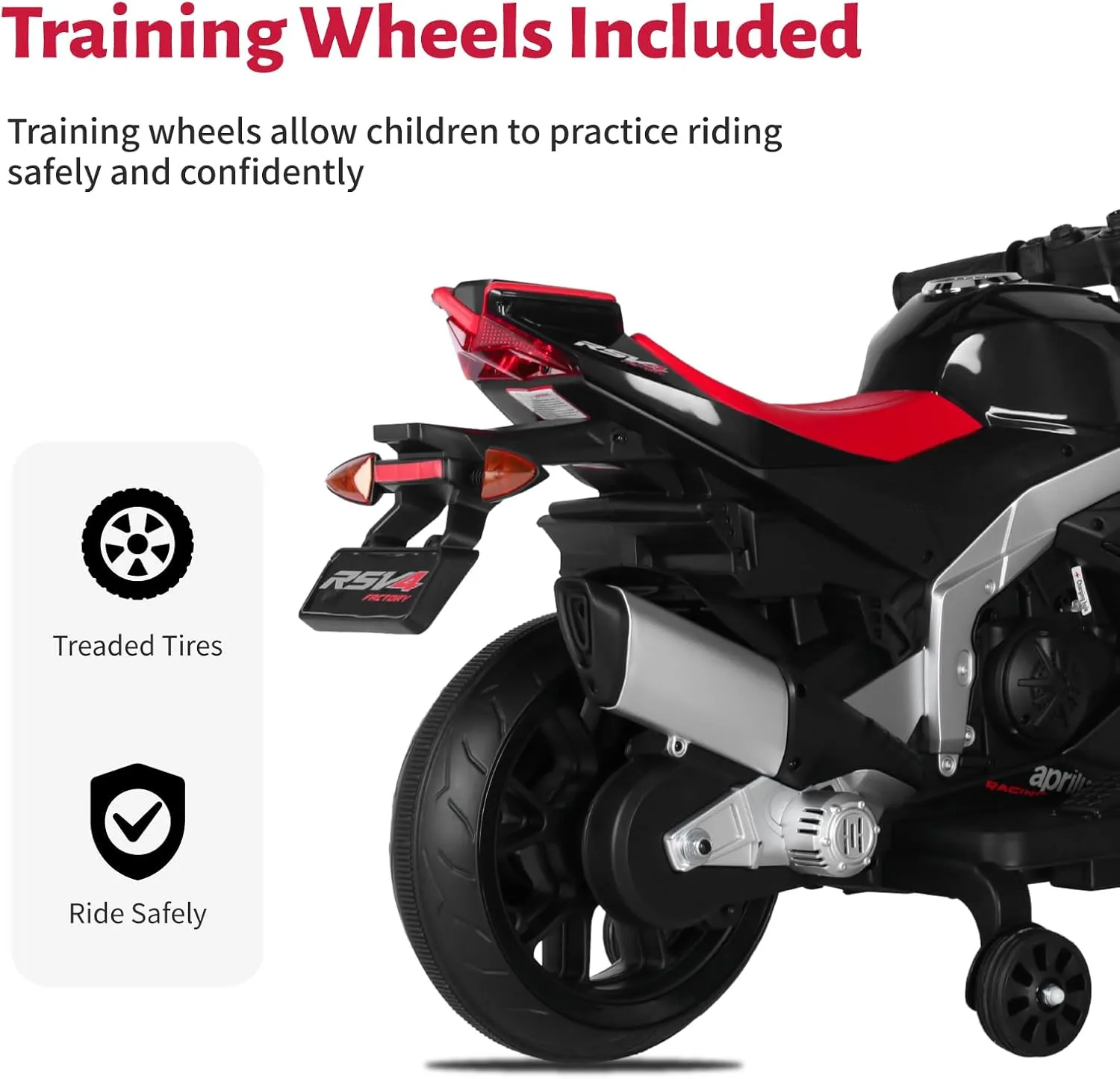 12v Kids Ride on Motorcycle, Electric Kids Moped, Battery Powered Motorcycle for 3 Years Old, Black