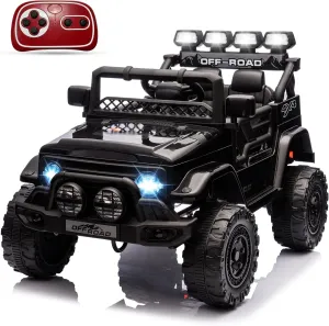 12V Kids Ride On Toy for Kids Ages 37-96 Months, Electric Truck Ride On Car with 5MPH Max Speed, Remote Control, Accelerator Pedal, Treaded Tires, Steering Wheel, Music and Story, Black