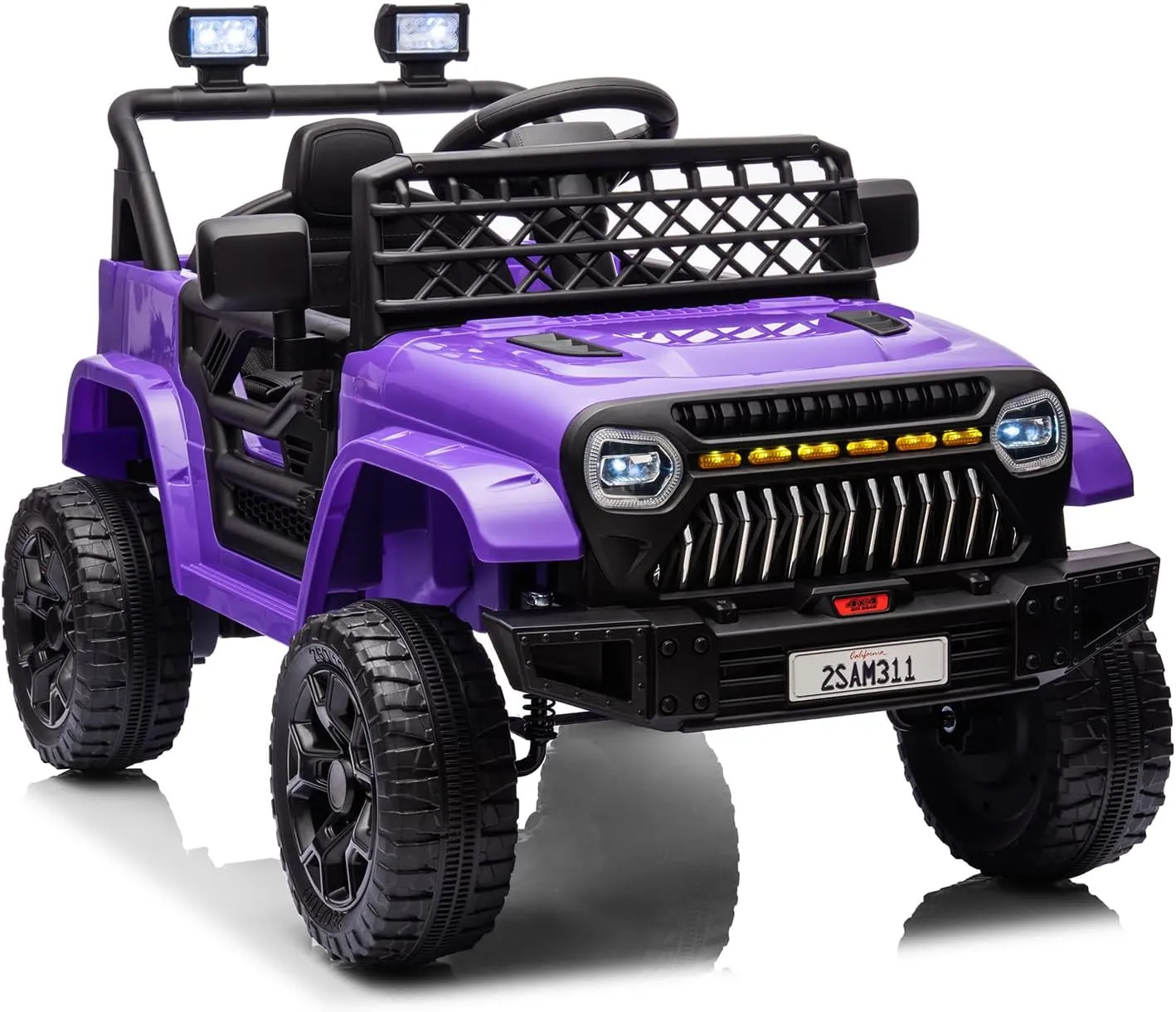 12V Kids Ride On Truck Electric Car Toy for Toddlers with 2.4G Remote Control, Spring Suspension, Battery Display, LED Lights, Music, Battery Powered Ride on Car for Boys Girls(Purple)