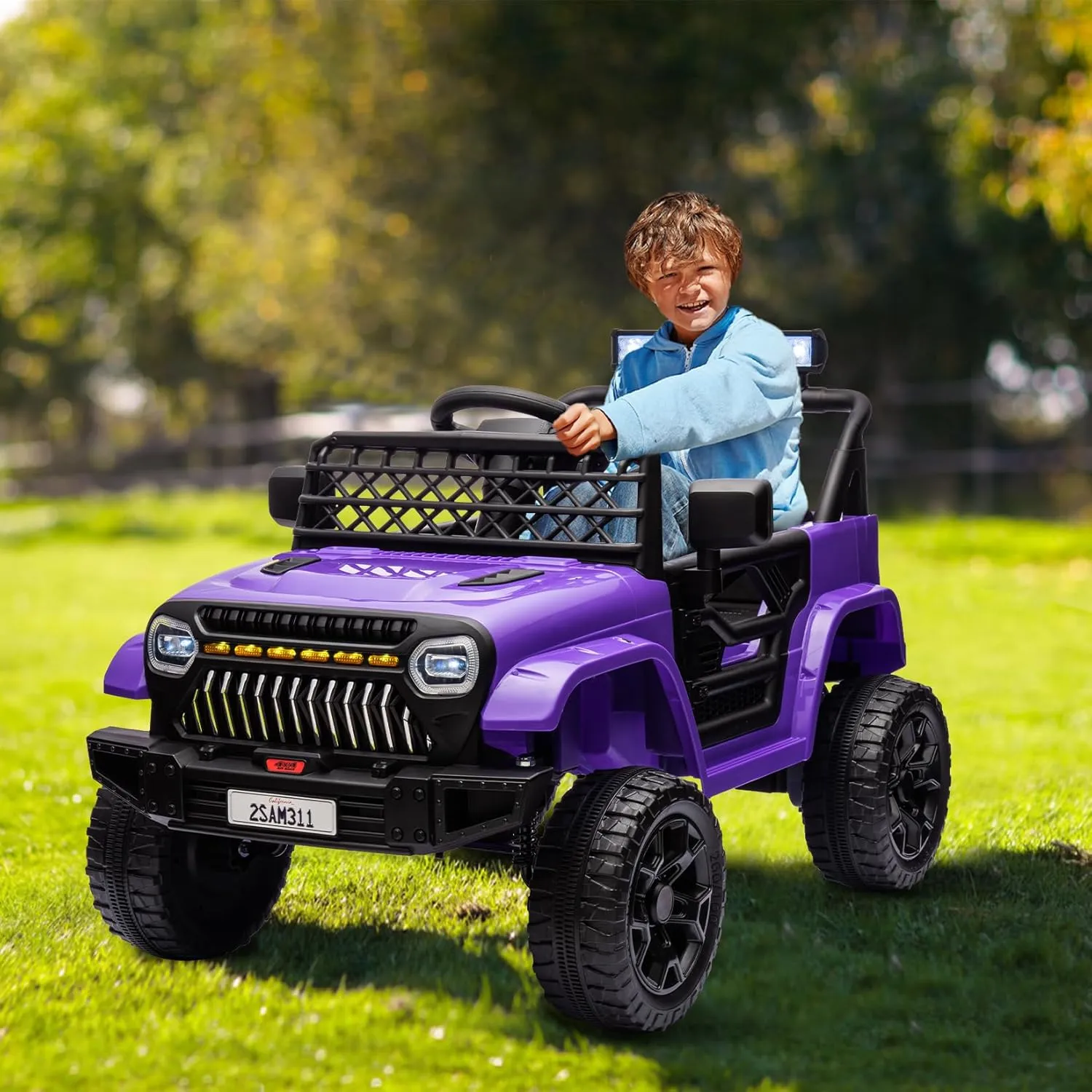 12V Kids Ride On Truck Electric Car Toy for Toddlers with 2.4G Remote Control, Spring Suspension, Battery Display, LED Lights, Music, Battery Powered Ride on Car for Boys Girls(Purple)