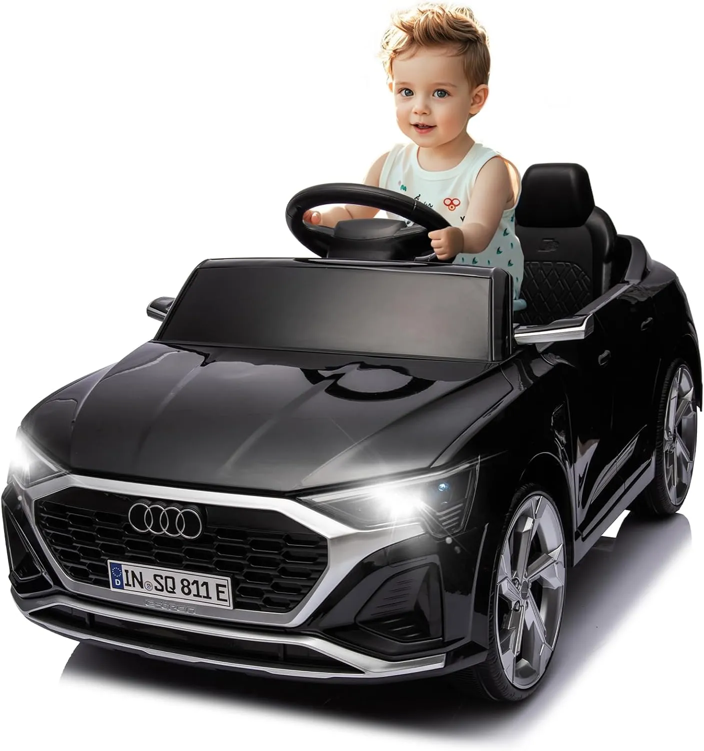 12V Licensed Audi SQ8 Kids Ride on Car - Ride on Toys with Remote Control,Dual Drive, Soft Start, 3 Speed, Music, LED Light, Battery Powered Electric Car for Toddlers Boys Girls Aged 3 , Black