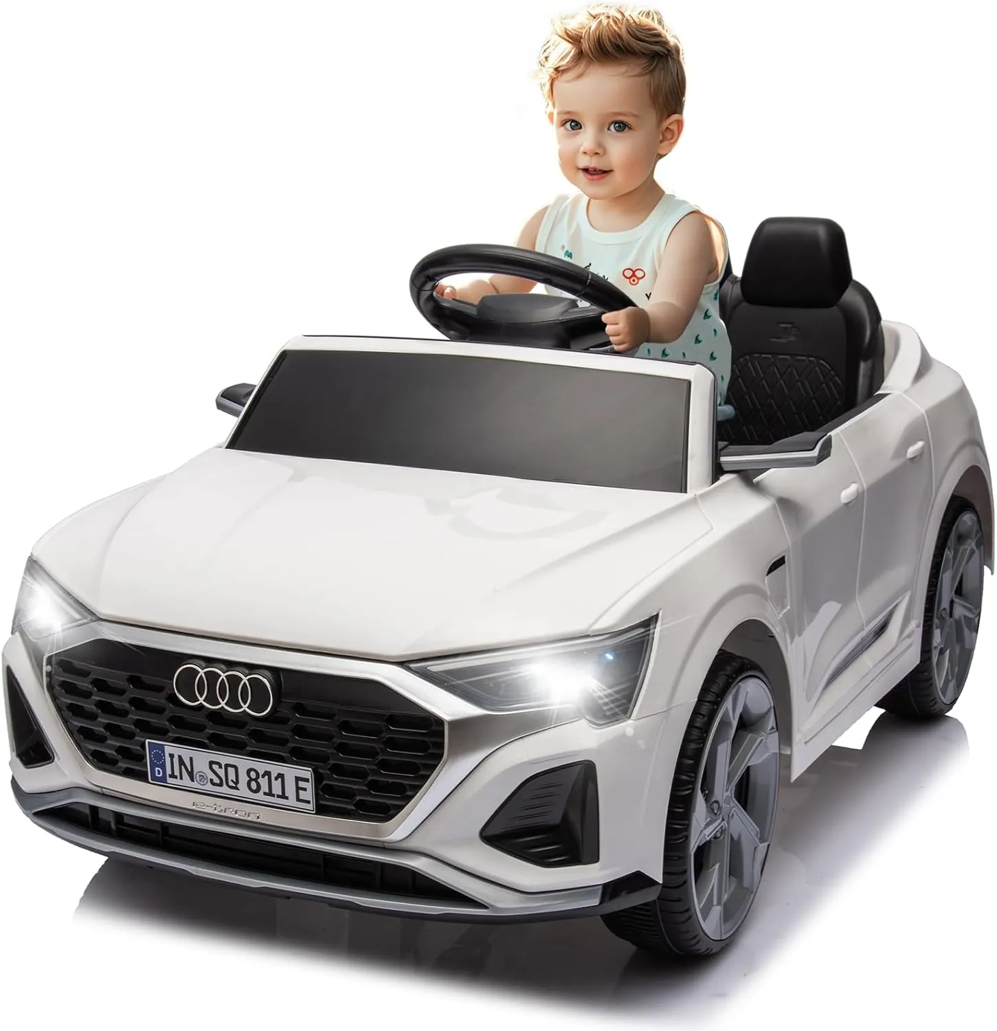 12V Licensed Audi SQ8 Kids Ride on Car - Ride on Toys with Remote Control,Dual Drive, Soft Start, 3 Speed, Music, LED Light, Battery Powered Electric Car for Toddlers Boys Girls Aged 3 , White