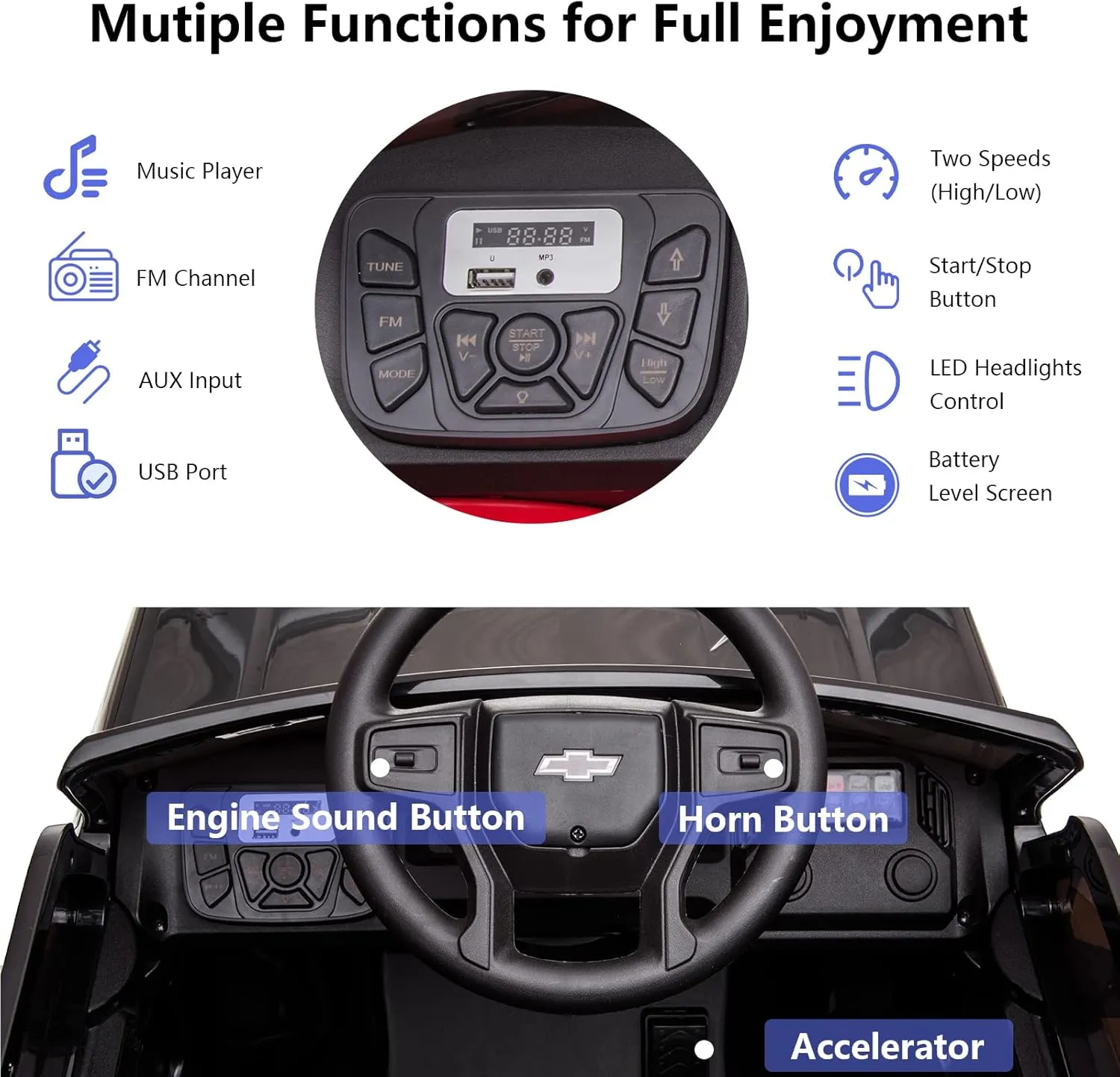 12V Licensed Chevrolet Silverado Ride On Truck Car, Kids Boys and Girls Electric Car Battery Powered Electric Vehicle with Parent Remote Control, Music Player, LED Lights, 3 Speeds, Black