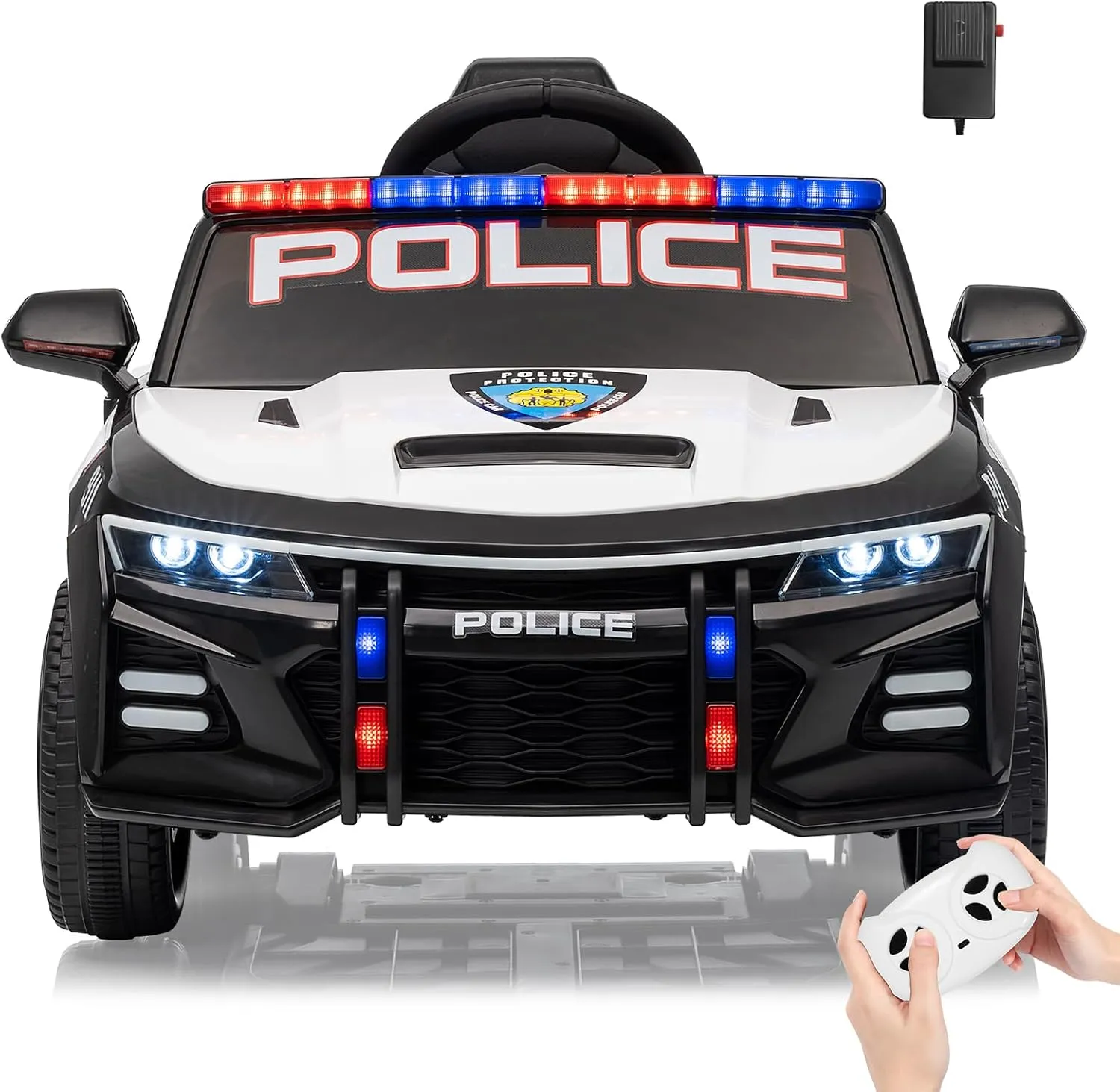 12V Police Car Ride On Toy for Kids with Remote Control,Megaphone, LED Lights, Alarm Sounds, Music, Battery Powered Electric Cop Car Gift for Boys Girls Ages 37  Months