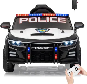 12V Police Car Ride On Toy for Kids with Remote Control,Megaphone, LED Lights, Alarm Sounds, Music, Battery Powered Electric Cop Car Gift for Boys Girls Ages 37  Months