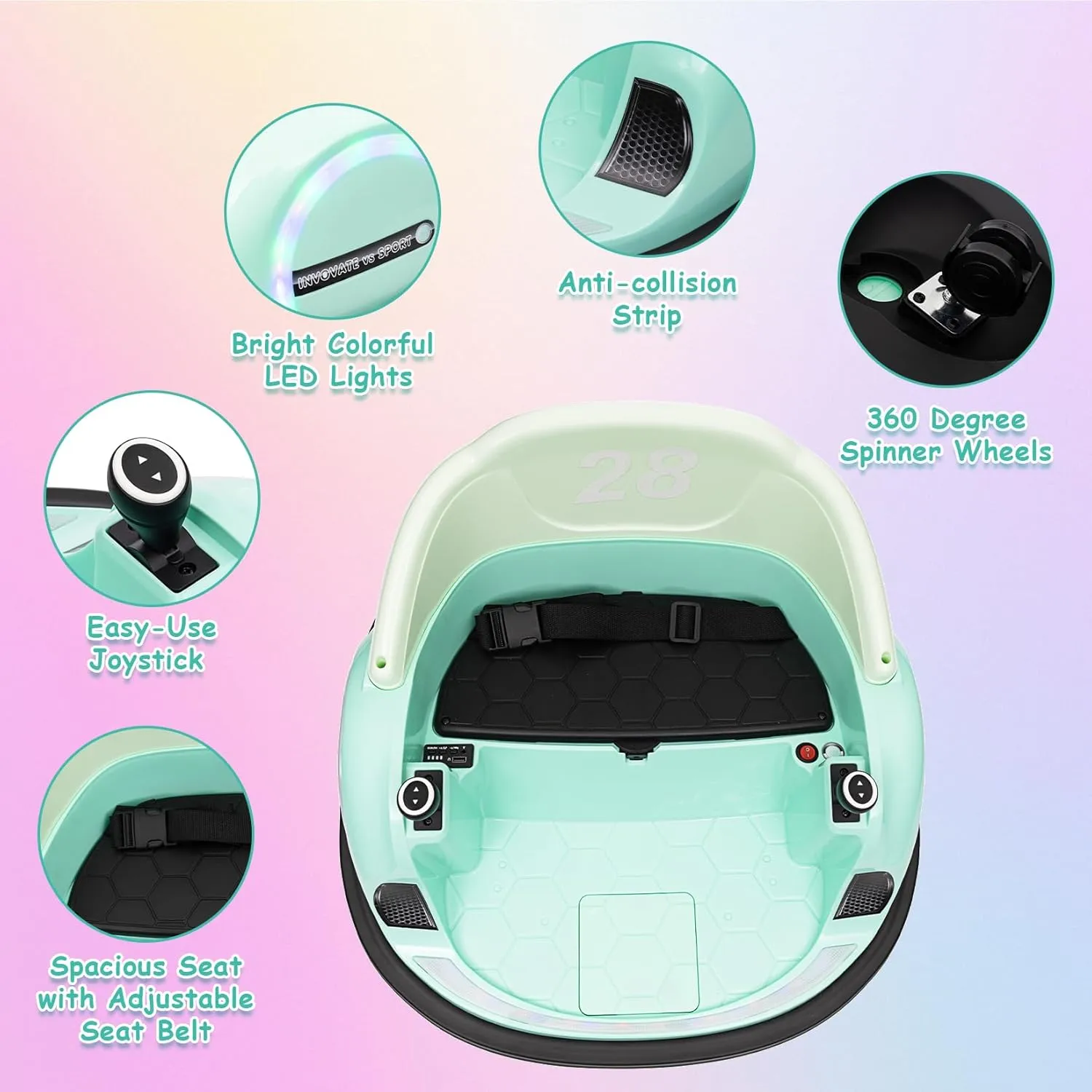 12V Ride On Bumper Car for Kids Ride on Toy Gifts Toddlers Electric Bumping Car with Remote Control, Battery Display, 360 Degree Spin, LED Lights, Music, Green