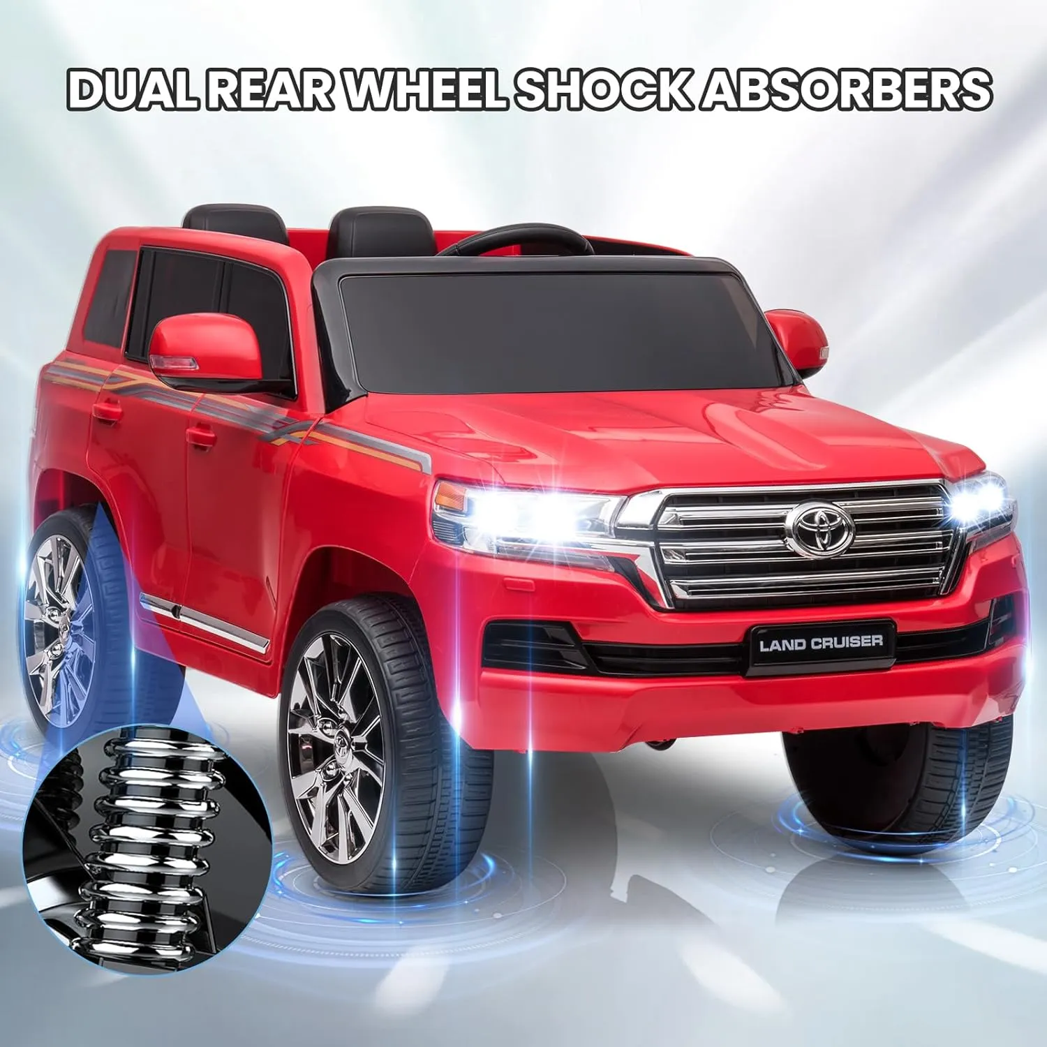 12V Ride On Car, Licensed Toyota Land Cruiser with Remote Control, Electric Car for Kids with Battery Powered, 3 Speeds, Music, Horn, LED Lights, Red