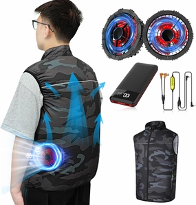 12V Cooling Vest with 24000mAh Battery Pack,Camouflage Air Conditioner Clothes, 360° Air Supply Cooling Jacket