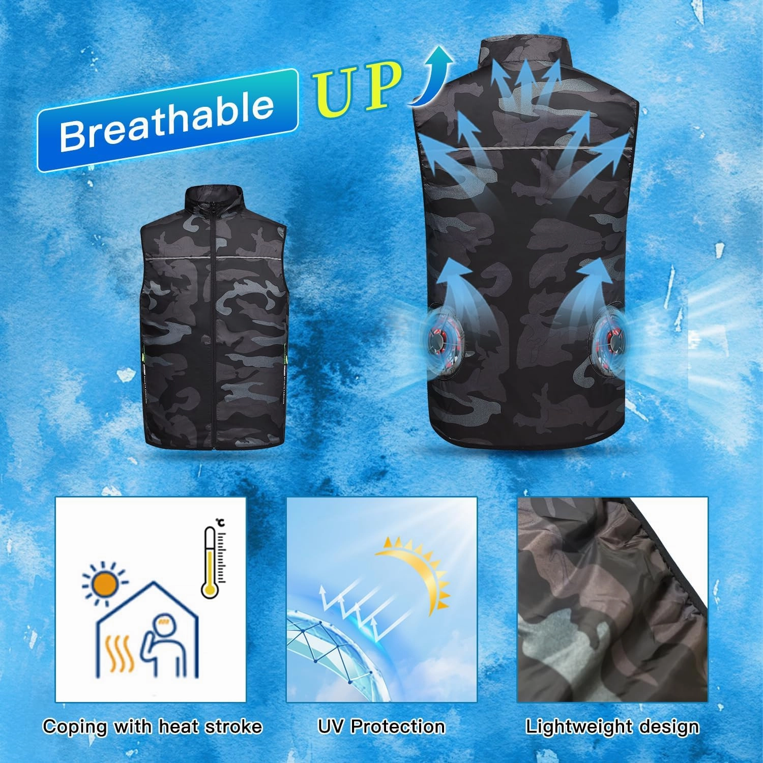 12V Cooling Vest with 24000mAh Battery Pack,Camouflage Air Conditioner Clothes, 360° Air Supply Cooling Jacket