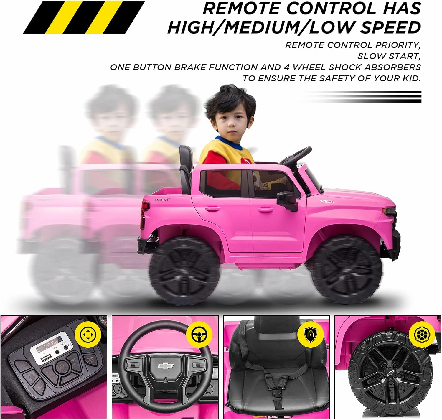 12V Ride on Car, Battery Powered Licensed Silverado GMC Kids Ride On Truck, Toddler Electric Vehicles Toys w/Remote Control, MP3/Bluetooth, Spring Suspension, LED Light (Pink-2)