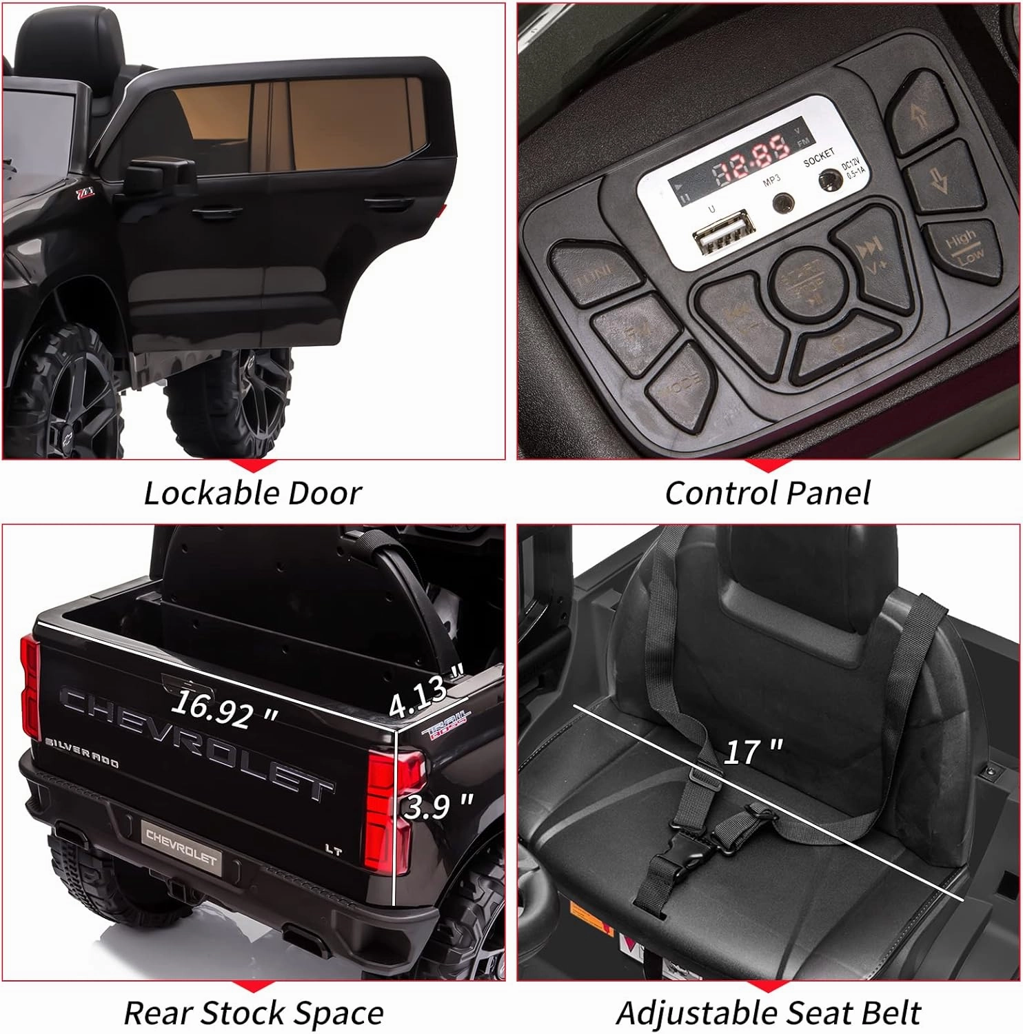 12V Ride on Car with Remote Control, Battery Powered Licensed Chevrolet Silverado GMC Kids Ride On Truck, Toddler Electric Vehicles Toys,Music,FM,Bluetooth, Spring Suspension, LED Light (Black)
