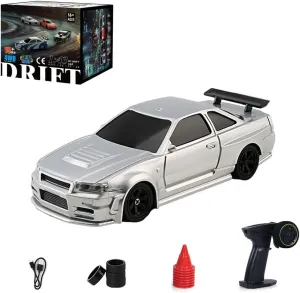 1/43 2.4G Mini Rc Drift Car, 4WD 15km/h with Lights, Lasts 30 Mins, Christmas Birthday Gift (RTR Version/Silver)