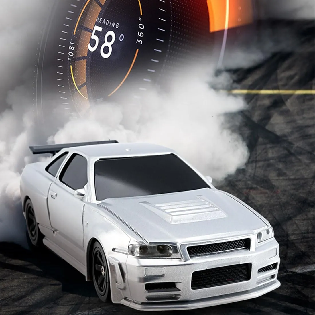 1/43 2.4G Mini Rc Drift Car, 4WD 15km/h with Lights, Lasts 30 Mins, Christmas Birthday Gift (RTR Version/Silver)