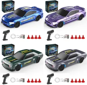 1/43 Scale Mini RC Drift Car for Adult, 2.4G 4WD Full-Proportional Remote Control Racing Car, RC Drift Cars with 15KM/H High Speed & LED Light (RTR Version/4 Set)