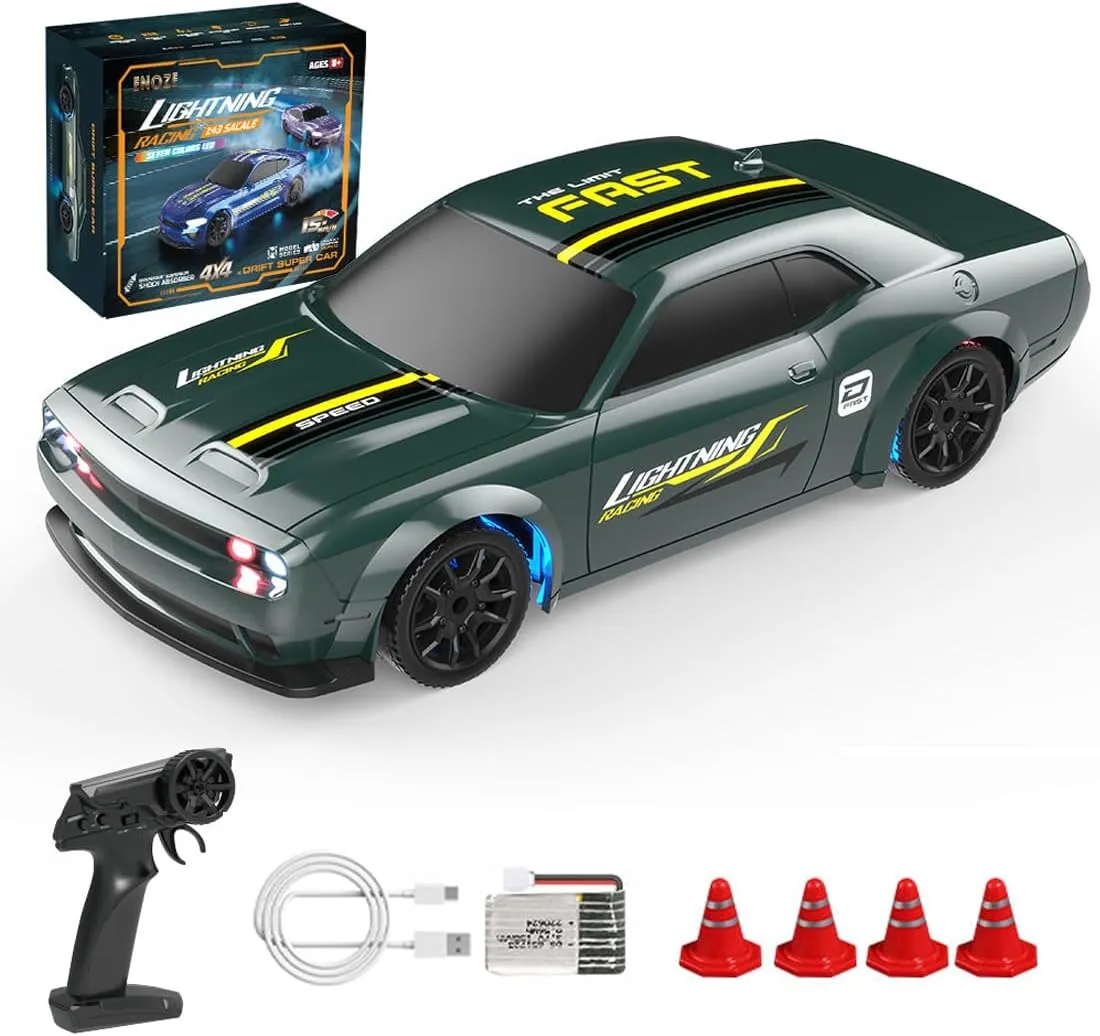 1/43 Scale RC Drift Car, 2.4GHz Full-Proportional High-Speed 15KM/H Drift Racing Car with LED Lights, 4WD Mini RC Vehicle Model for Adults & Hobbyists