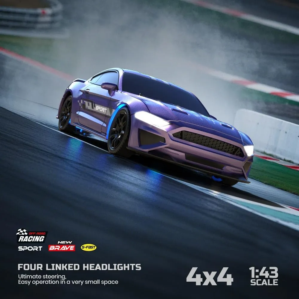 1/43 Scale RC Drift Car, 2.4GHz Full-Proportional High-Speed 15KM/H Drift Racing Car with LED Lights, 4WD Mini RC Vehicle Model for Adults & Hobbyists