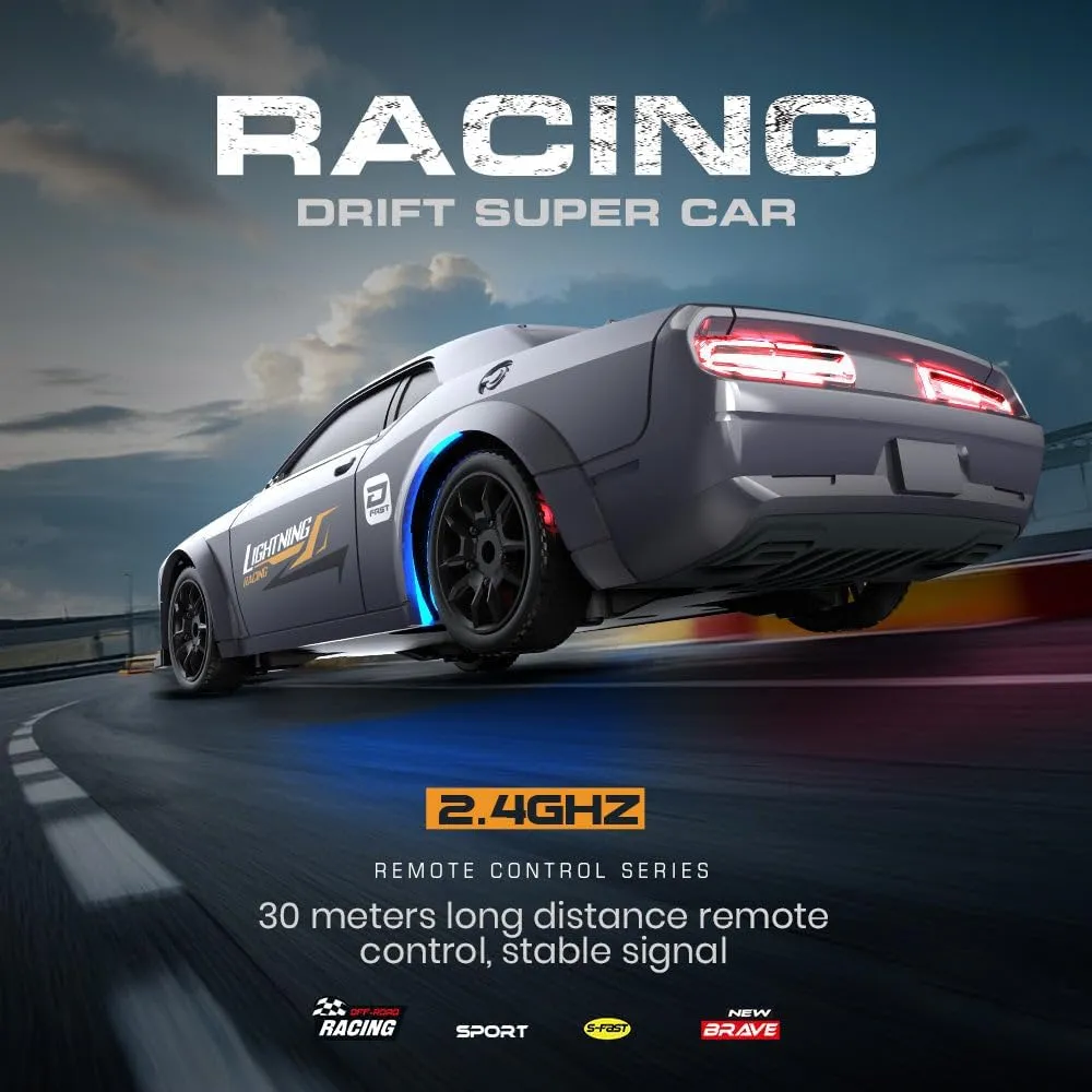 1/43 Scale RC Drift Car, 2.4GHz Full-Proportional High-Speed 15KM/H Drift Racing Car with LED Lights, 4WD Mini RC Vehicle Model for Adults & Hobbyists