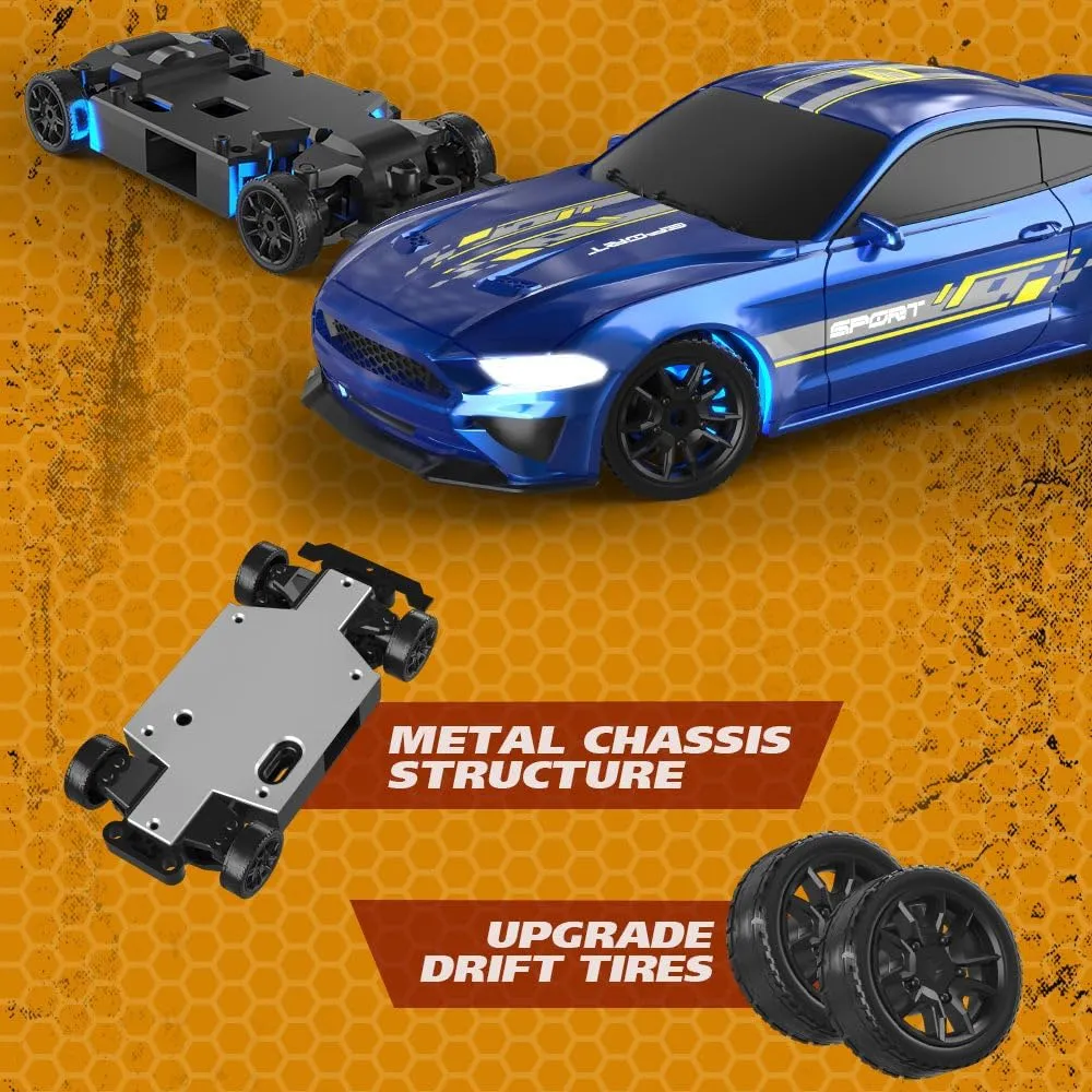 1/43 Scale RC Drift Car, 2.4GHz Full-Proportional High-Speed 15KM/H Drift Racing Car with LED Lights, 4WD Mini RC Vehicle Model for Adults & Hobbyists