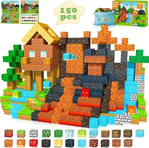 150PCS Magnetic Blocks Dinosaur Toys, Magnetic Building Blocks Cubes Tiles, STEM Sensory Outdoor Toys for Kids Toddlers Boys Girls Ages 3 4 5 6 7 8 Easter Birthday Gifts