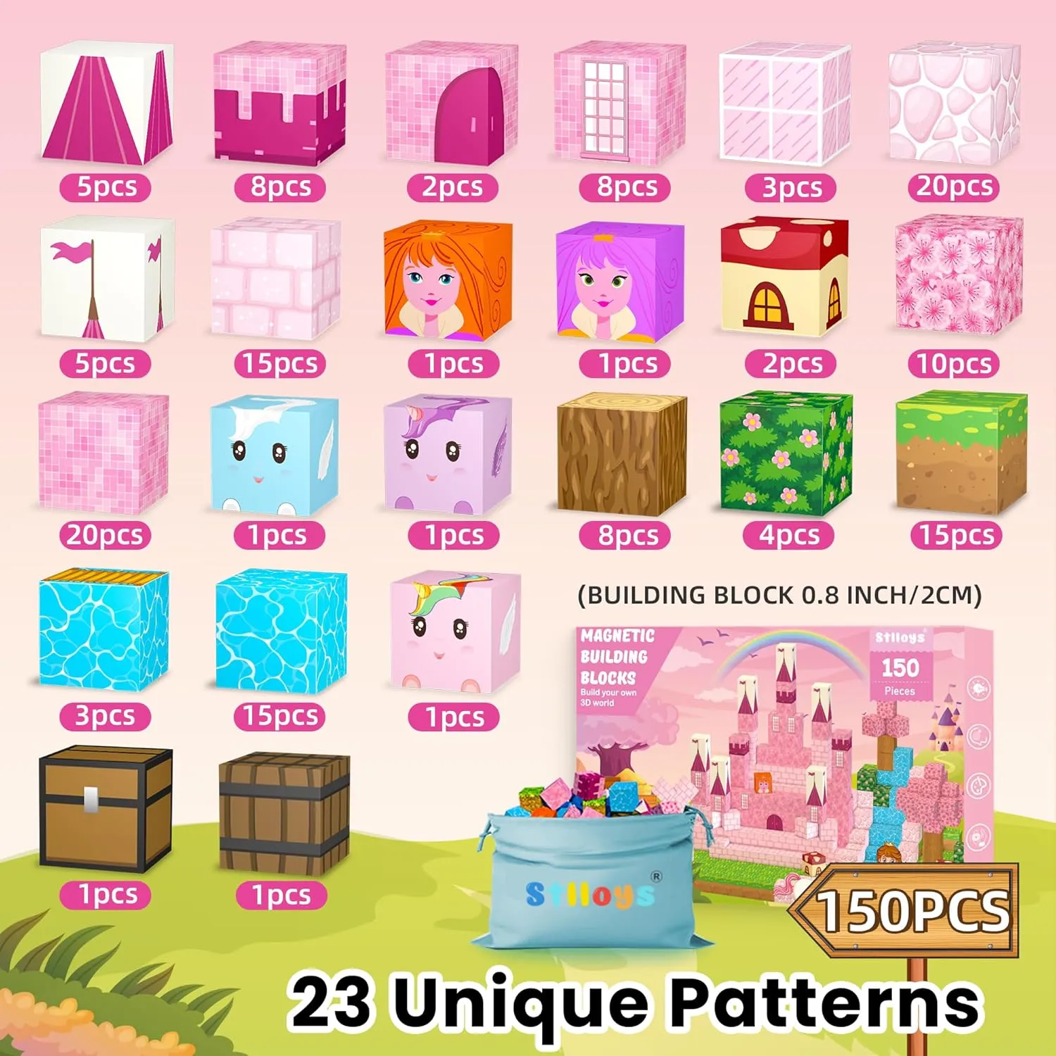 150PCS Magnetic Blocks Princess Toys, Magnetic Building Blocks Cubes Tiles, STEM Sensory Outdoor Toys for Kids Toddlers Boys Girls Ages 3 4 5 6 7 8 Easter Birthday Gifts