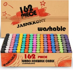 162 Pack 18 Colors Washable Sidewalk Chalk Set, Non-Toxic Jumbo Chalk for Outdoor Art Play, Paint on Playground, School Classroom Chalkboard, Office Blackboard, Outside Toys Gift For Kid and Adult