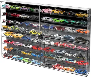 1/64 Scale Model Cars Display Case Wall-Mounted Diecast Toy Car Display Case Storage, Cabinet Lockable for 64 Mini Toys and Hot Wheels（Black, 27.5 X 15.7 X 1.8 inches）