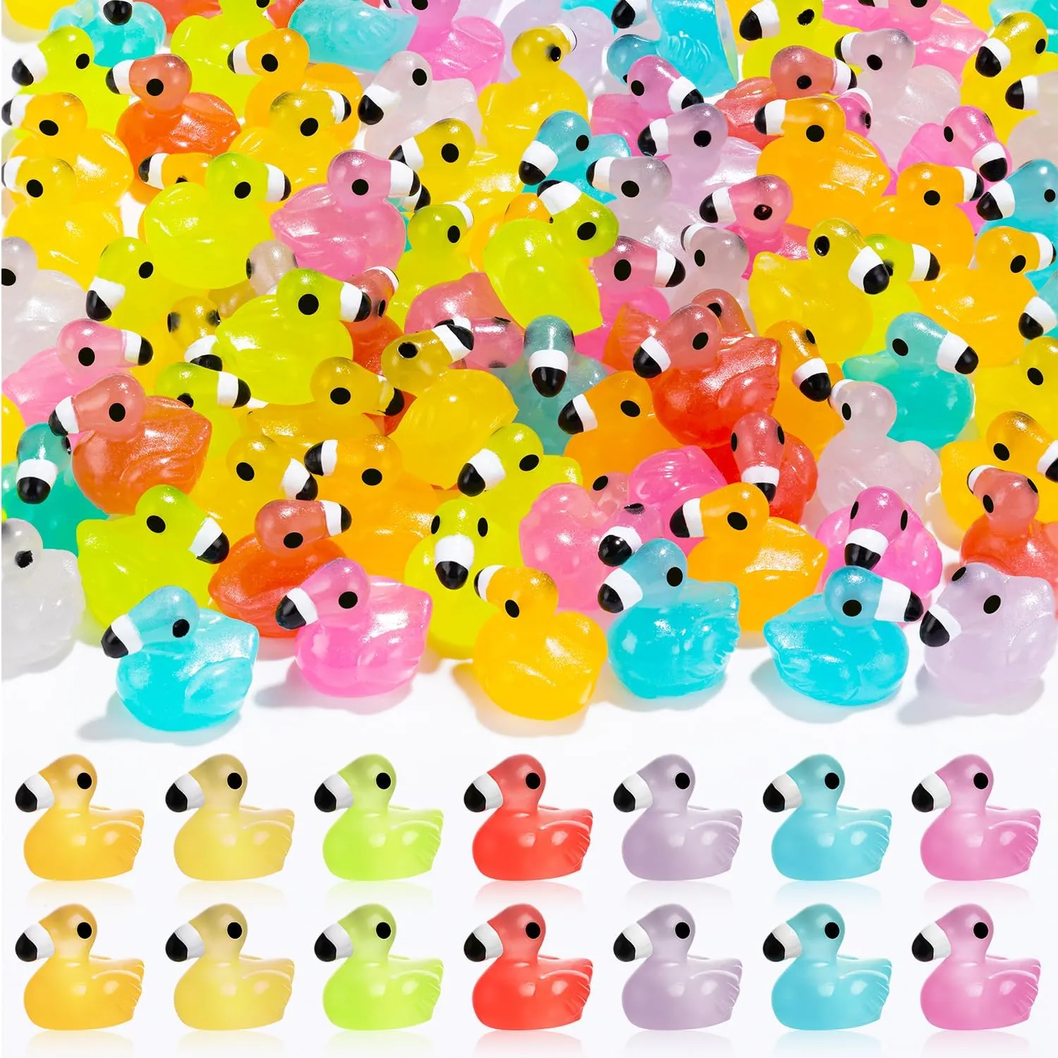 168PCS Luminous Mini Resin Flamingos, Ducks, Glow in The Dark, Cute Flamingo Figurines, Miniature Garden Landscape Ornaments, Cake Topper, DIY Craft