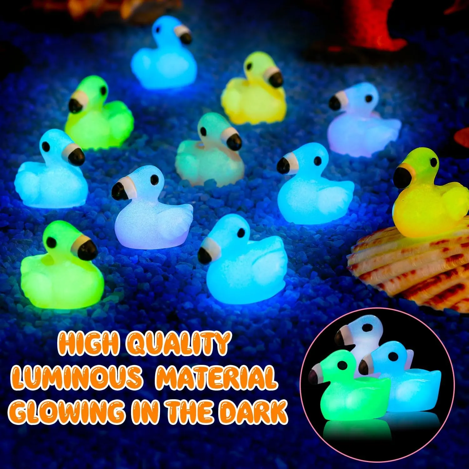 168PCS Luminous Mini Resin Flamingos, Ducks, Glow in The Dark, Cute Flamingo Figurines, Miniature Garden Landscape Ornaments, Cake Topper, DIY Craft