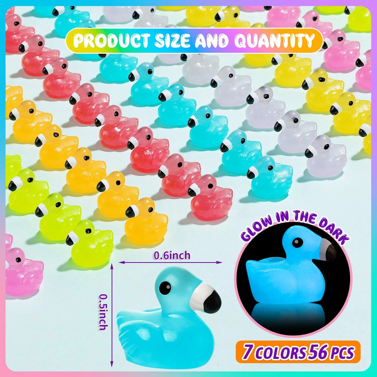168PCS Luminous Mini Resin Flamingos, Ducks, Glow in The Dark, Cute Flamingo Figurines, Miniature Garden Landscape Ornaments, Cake Topper, DIY Craft