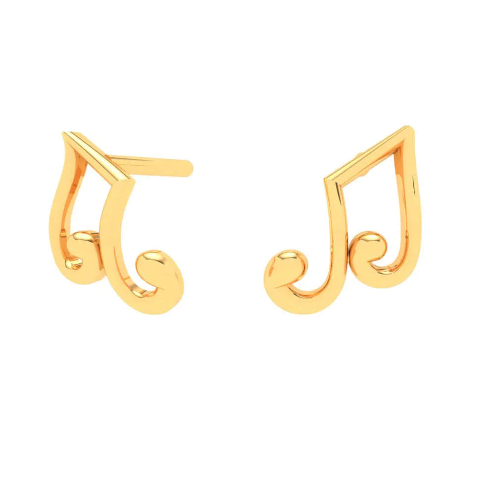 18KT Musical Note Gold Stud Earrings From Online Exclusive Collection