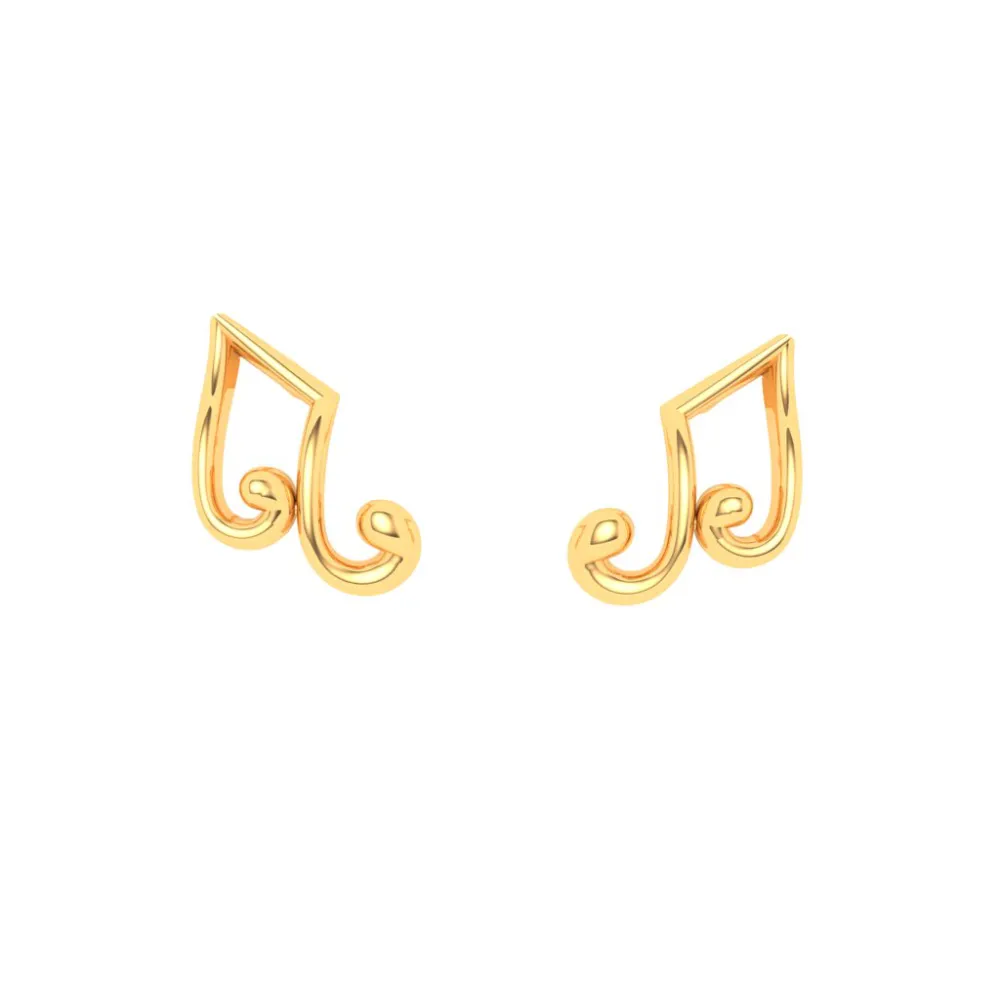 18KT Musical Note Gold Stud Earrings From Online Exclusive Collection