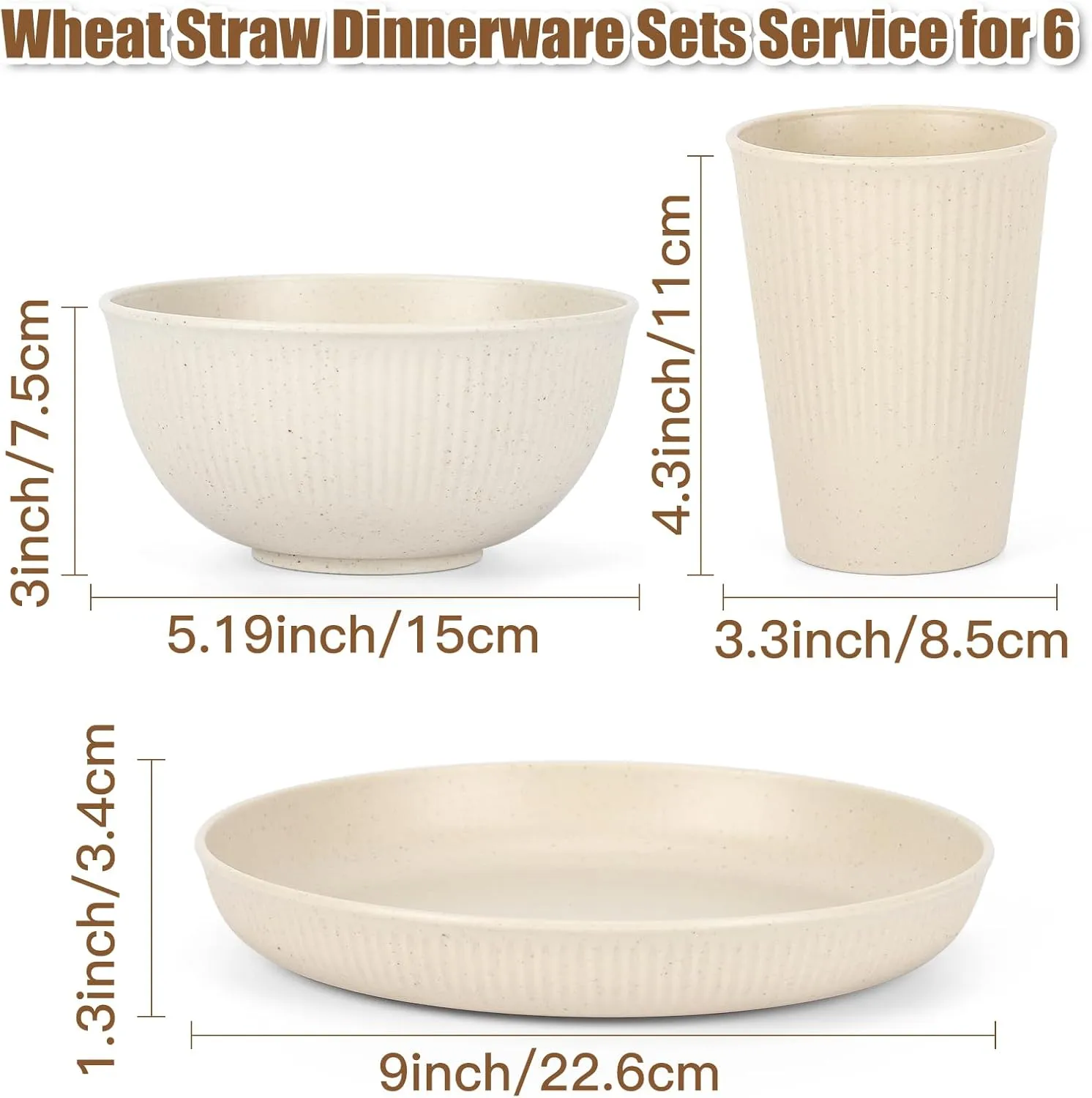 18PCS Wheat Straw Dinnerware Sets Unbreakable Reusable Dinnerware Set for 6, Microwave Dishwasher Safe Dinnerware for Outdoor Camping Dishes